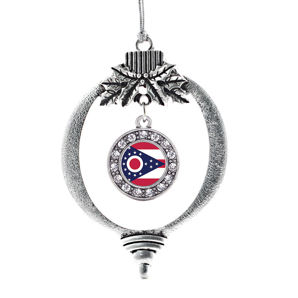 Silver Ohio Flag Circle Charm Holiday Ornament