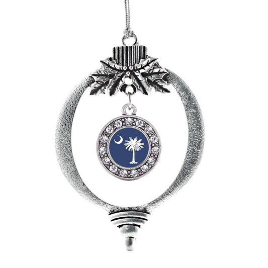 Silver South Carolina Flag Circle Charm Holiday Ornament