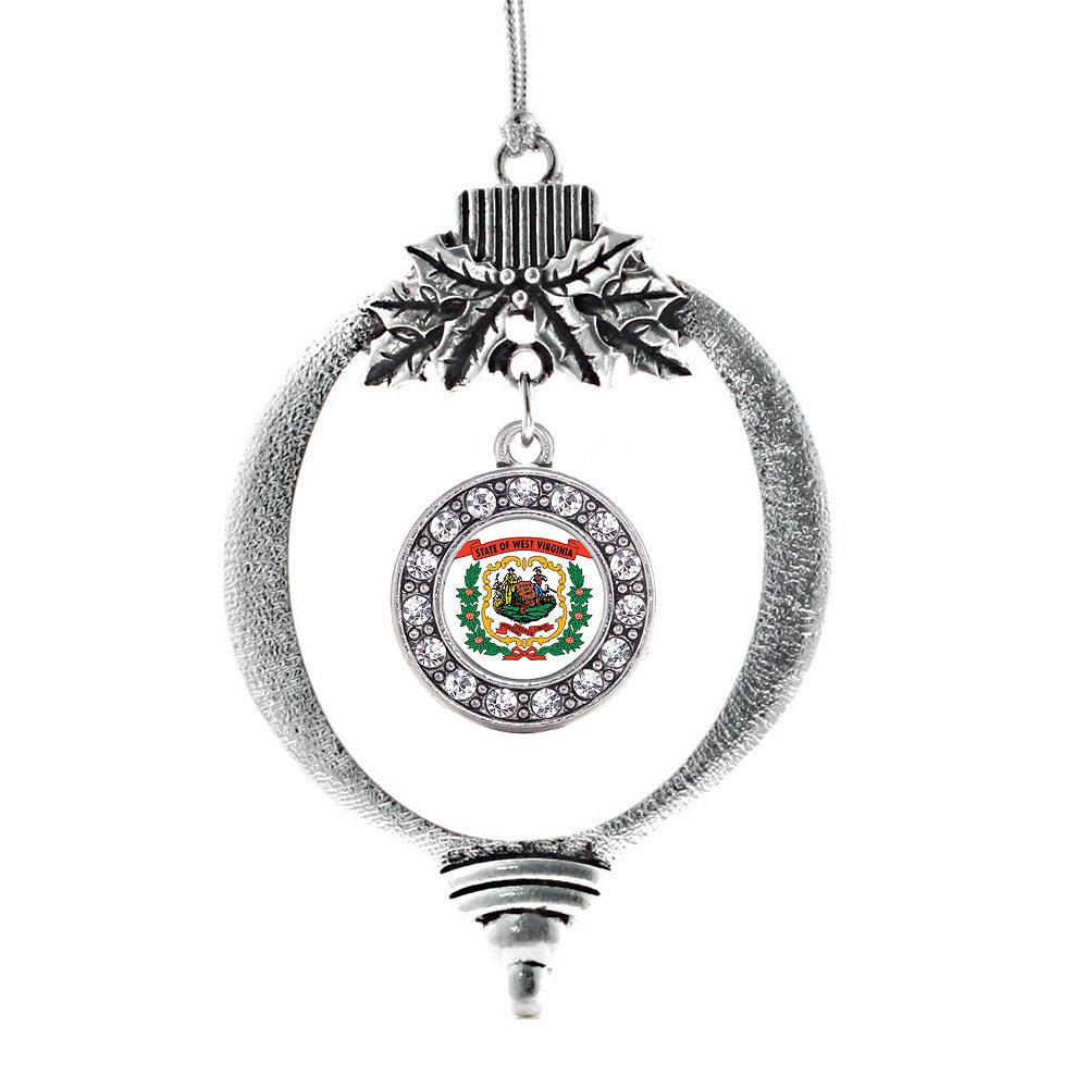 Silver West Virginia Flag Circle Charm Holiday Ornament