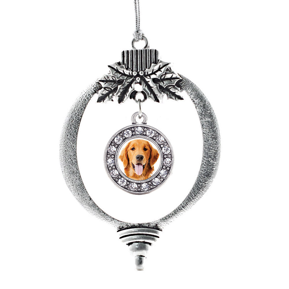Silver The Golden Retriever Circle Charm Holiday Ornament