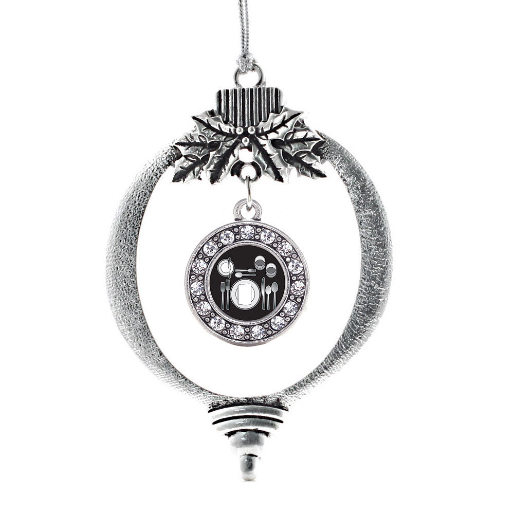 Silver Table Set Circle Charm Holiday Ornament