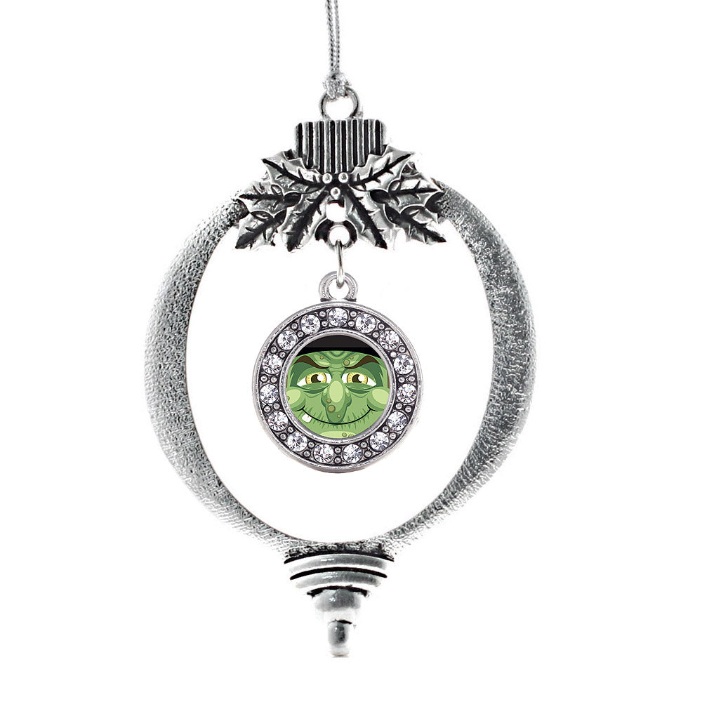 Silver Witty Witch Circle Charm Holiday Ornament