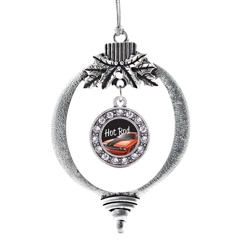Silver Hot Rod Circle Charm Holiday Ornament