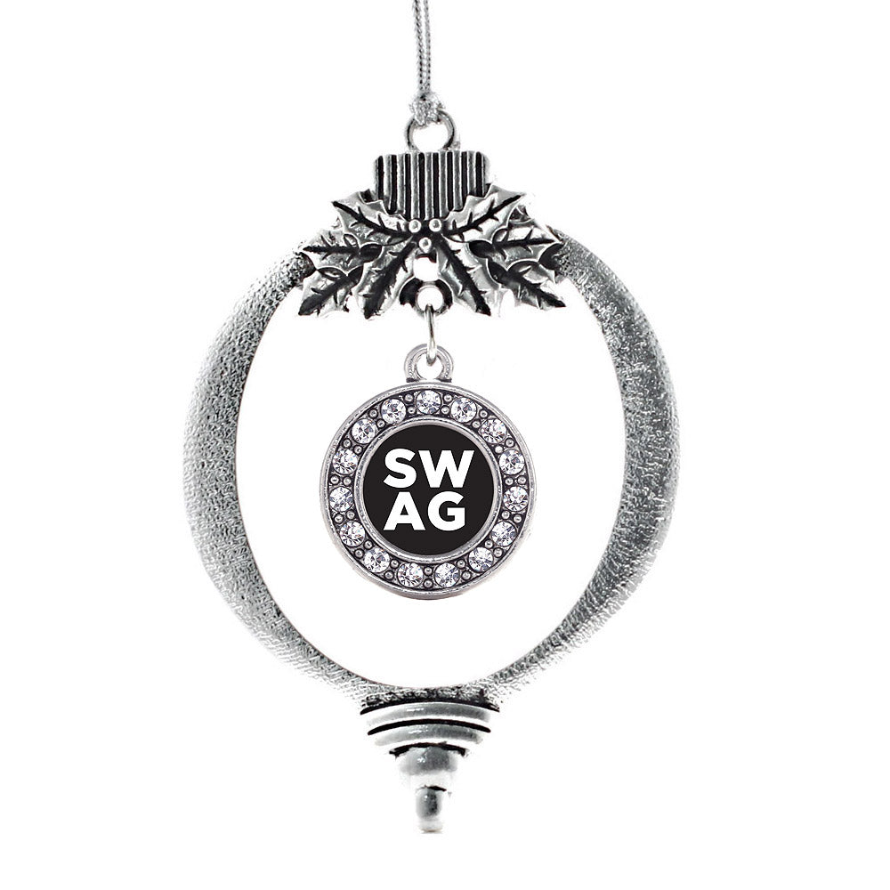 Silver Swag Circle Charm Holiday Ornament