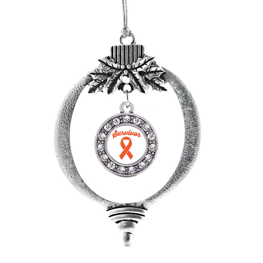 Silver Orange Ribbon Survivor Circle Charm Holiday Ornament