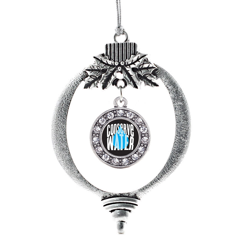 Silver Conserve Water Circle Charm Holiday Ornament