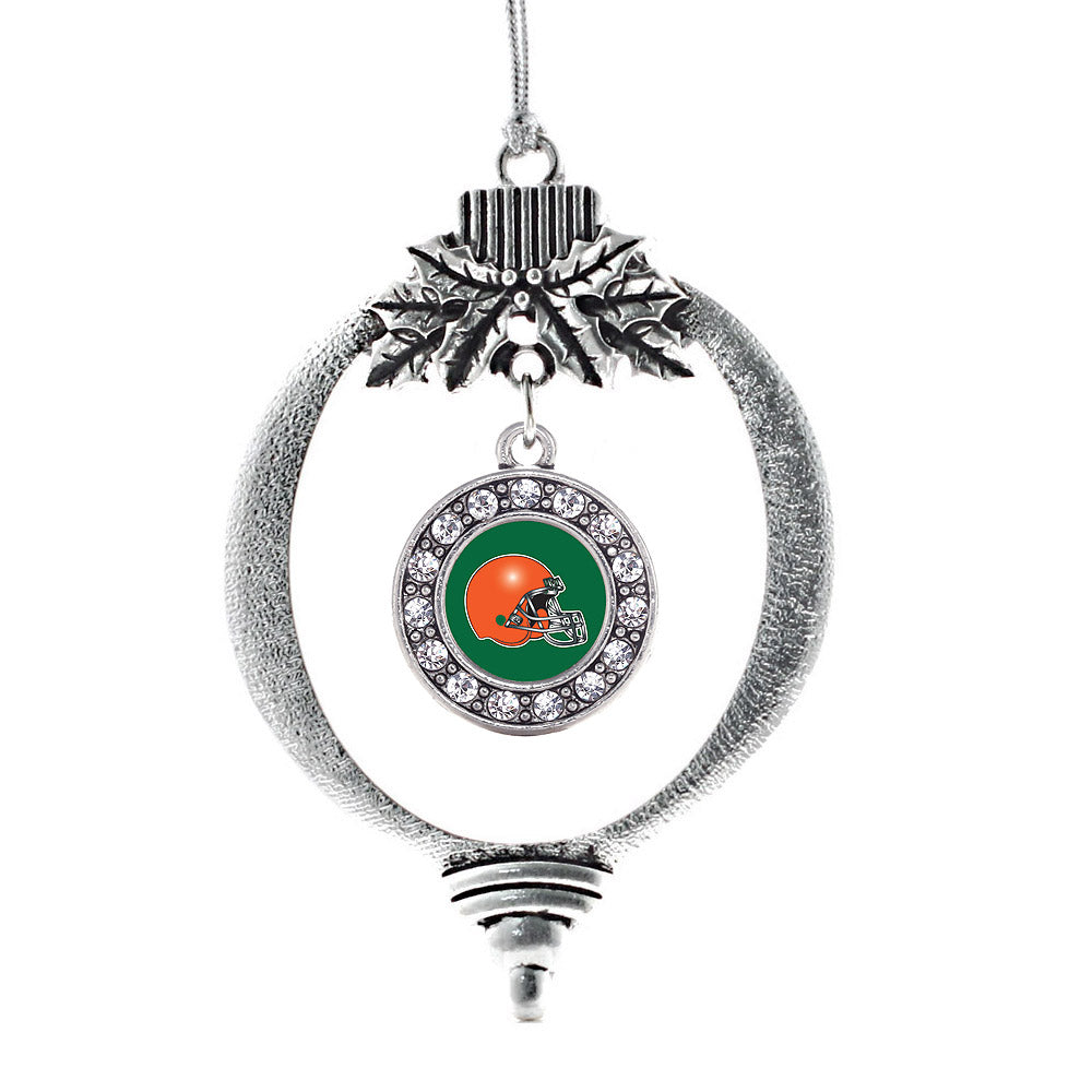 Silver Green and Orange Team Helmet Circle Charm Holiday Ornament