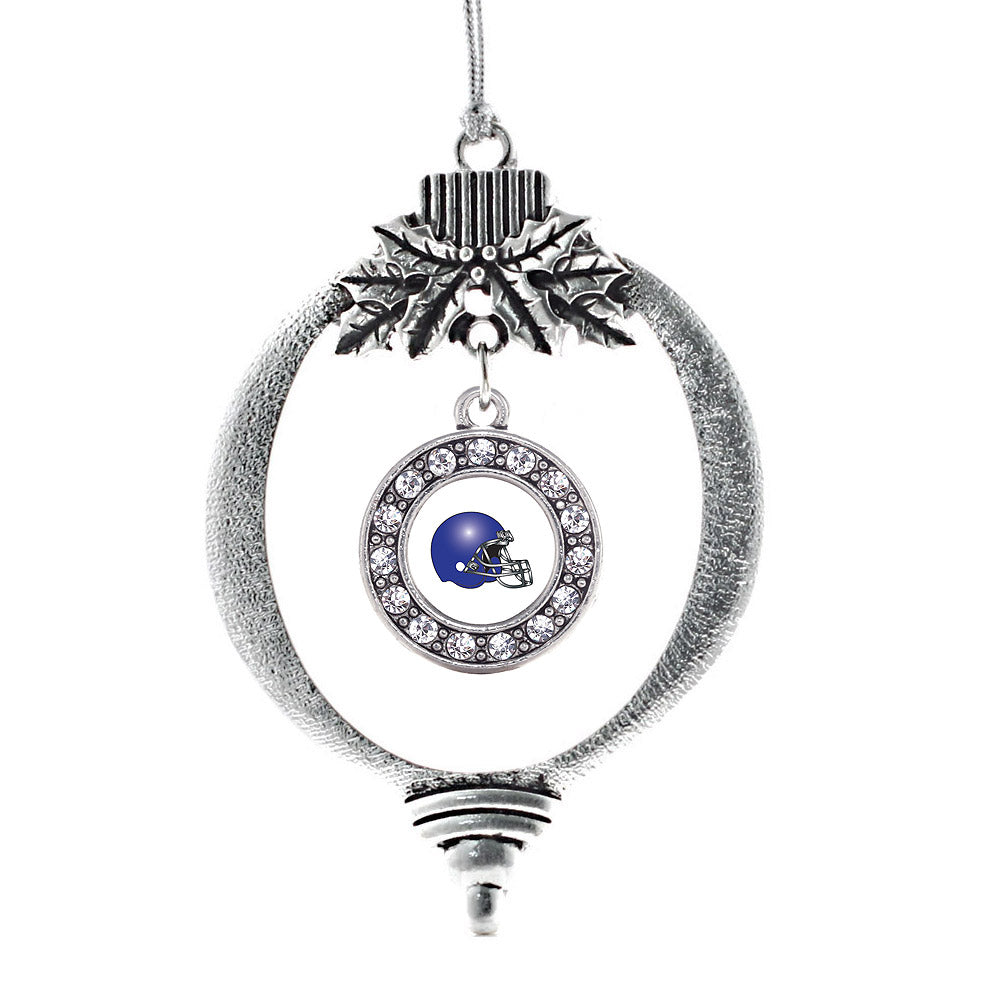 Silver White and Blue Team Helmet Circle Charm Holiday Ornament