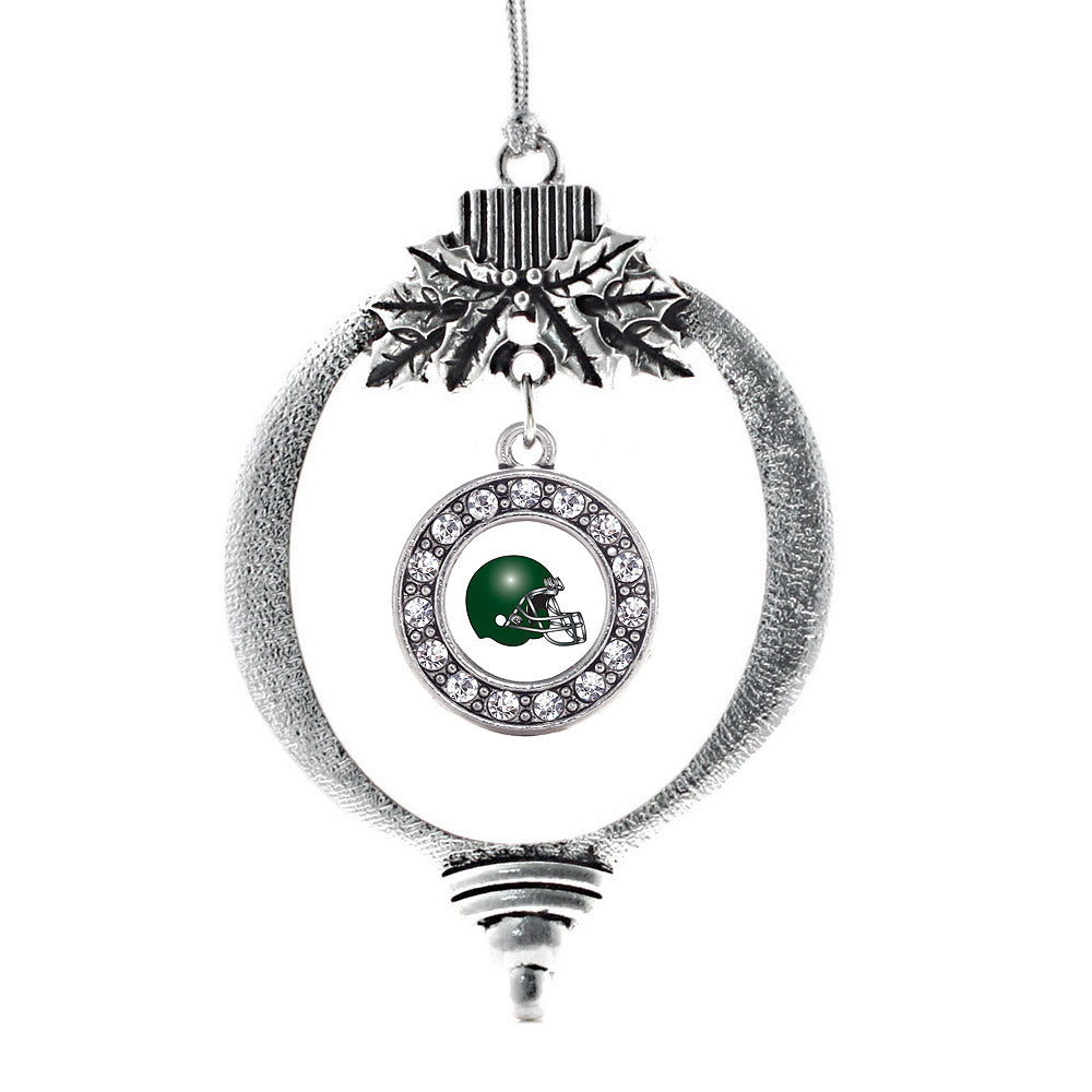 Silver White and Green Team Helmet Circle Charm Holiday Ornament