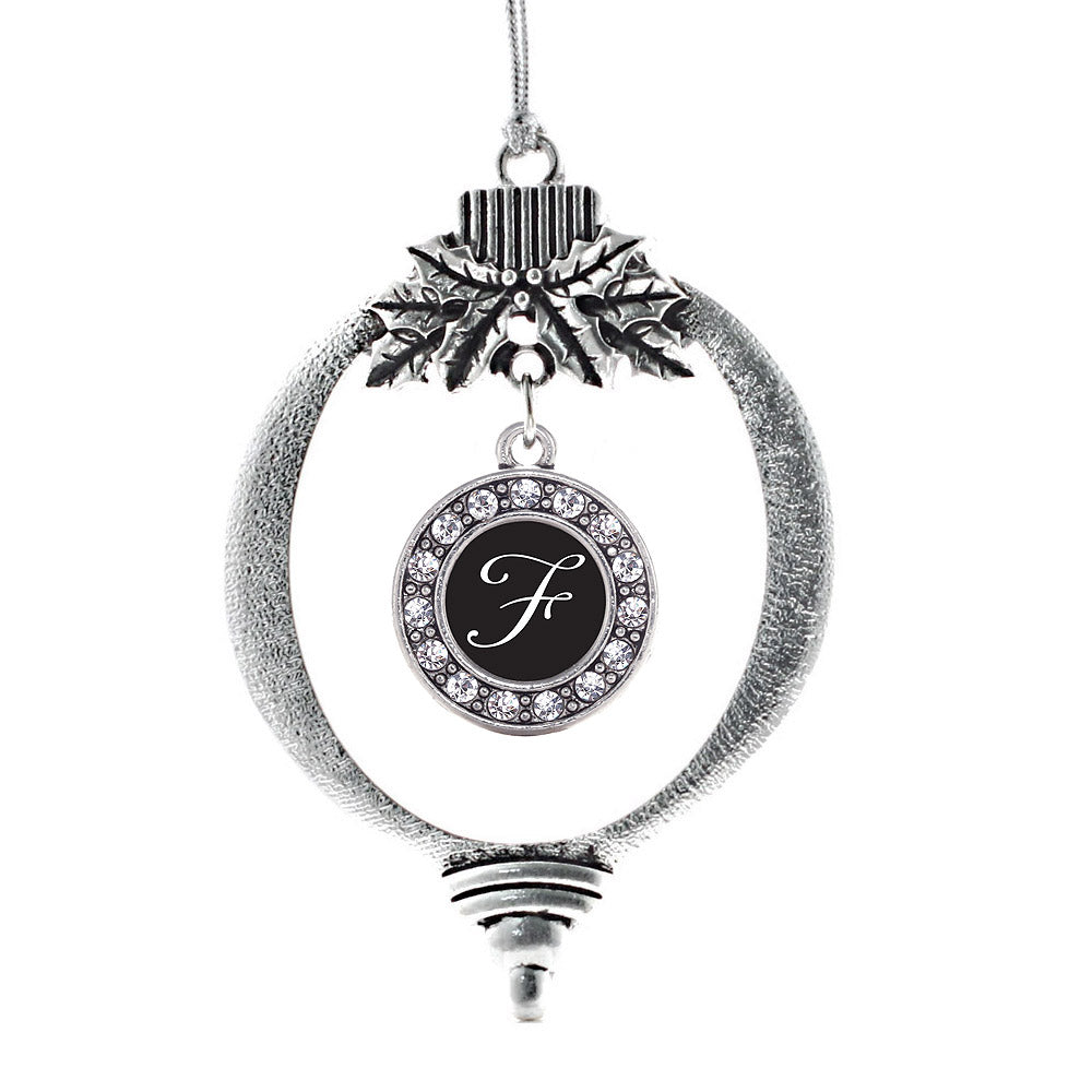 Silver My Script Initials - Letter F Circle Charm Holiday Ornament