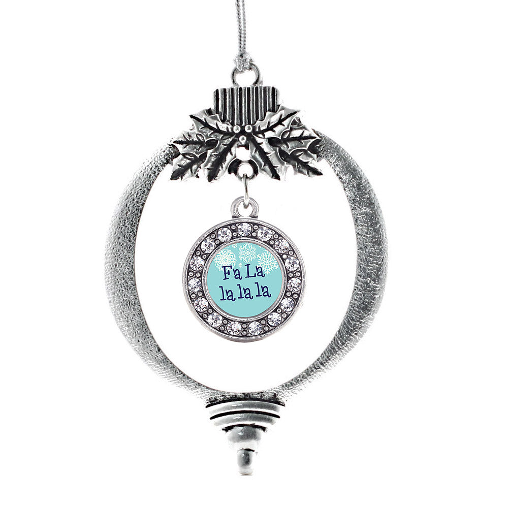 Silver Fa La La La La Circle Charm Holiday Ornament