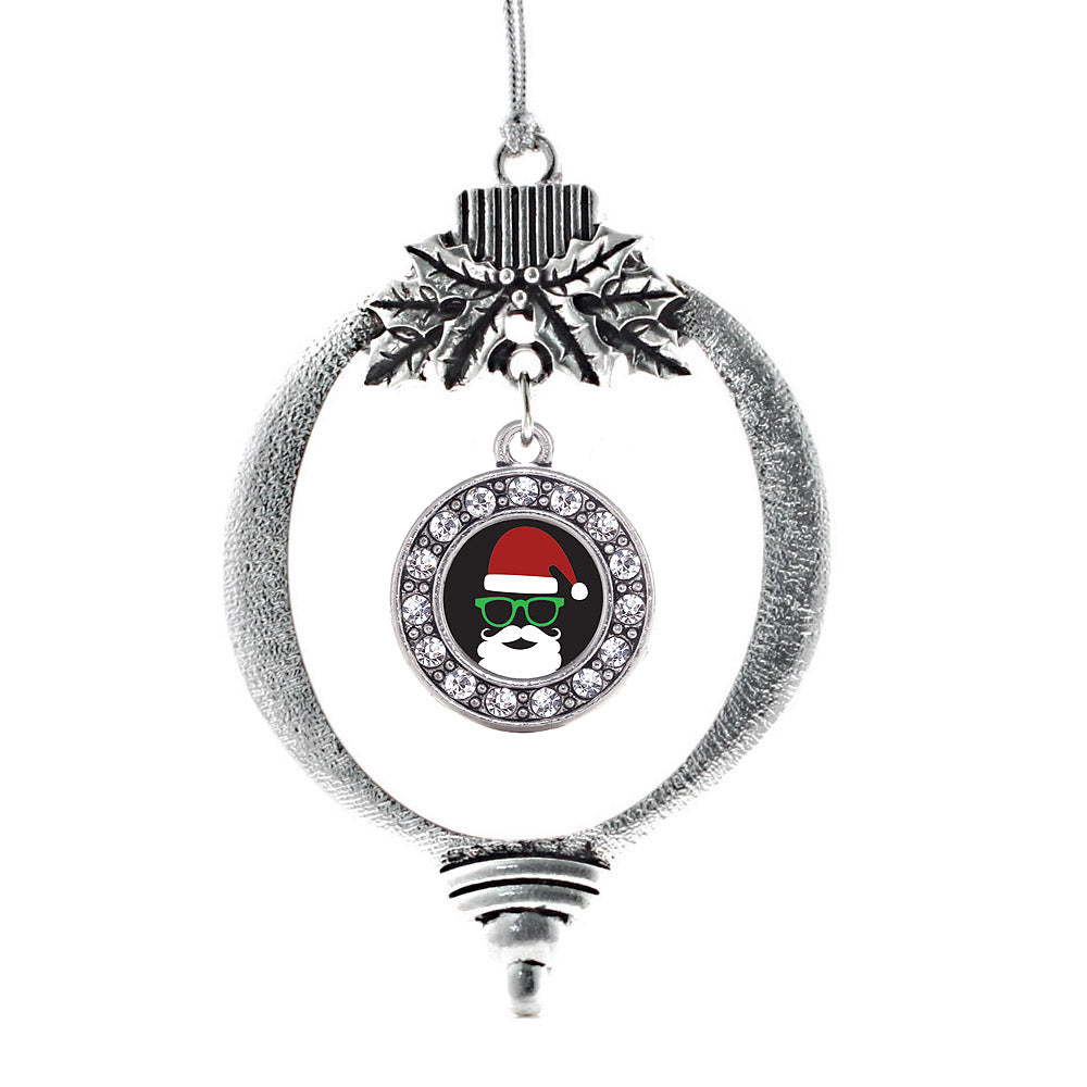 Silver Hipster Santa Circle Charm Holiday Ornament