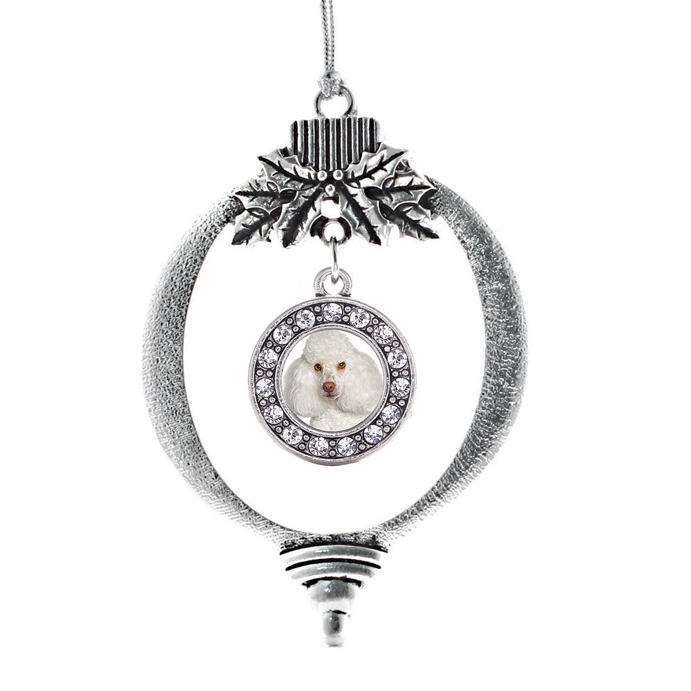 Silver I Love My Poodle Circle Charm Holiday Ornament