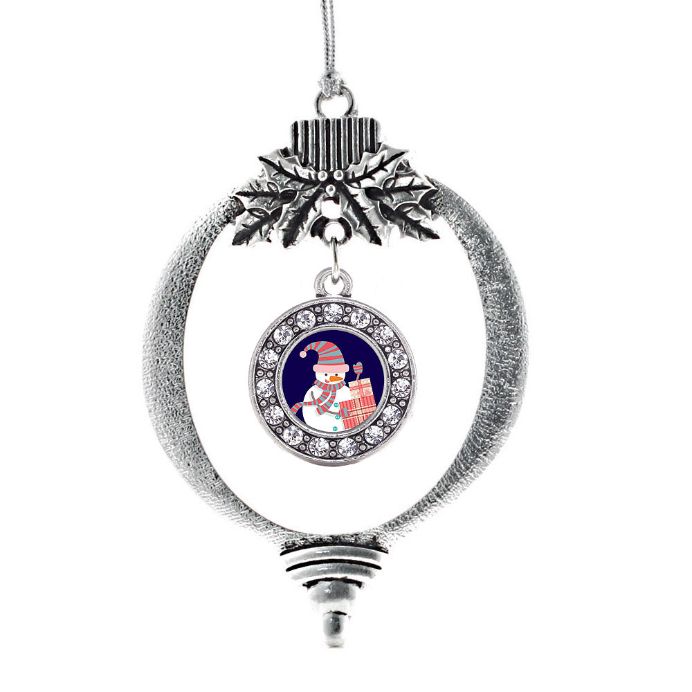 Silver Snowman Circle Charm Holiday Ornament
