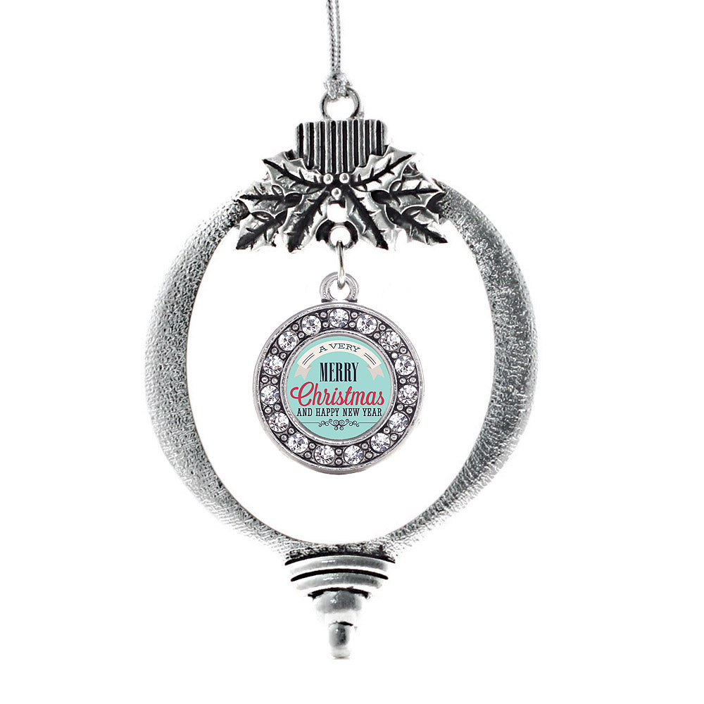 Silver Very Merry Circle Charm Holiday Ornament
