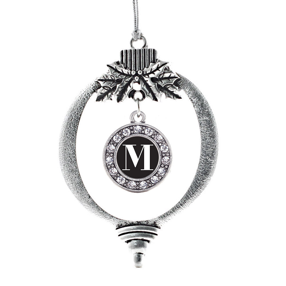 Silver My Vintage Initials - Letter M Circle Charm Holiday Ornament