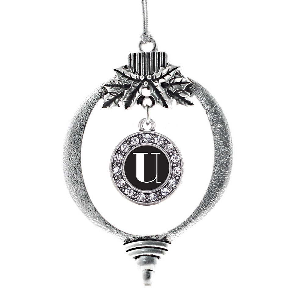 Silver My Vintage Initials - Letter R Circle Charm Holiday Ornament