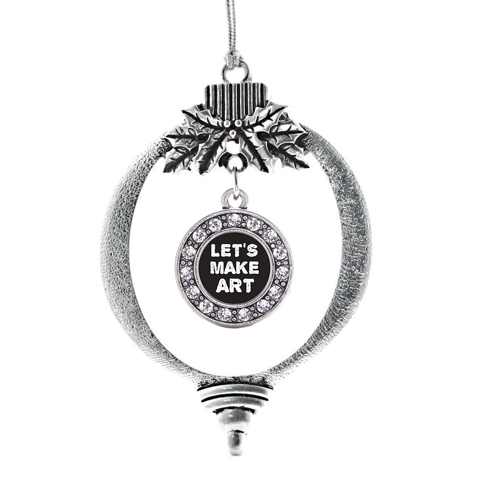 Silver Let's Make Art Circle Charm Holiday Ornament