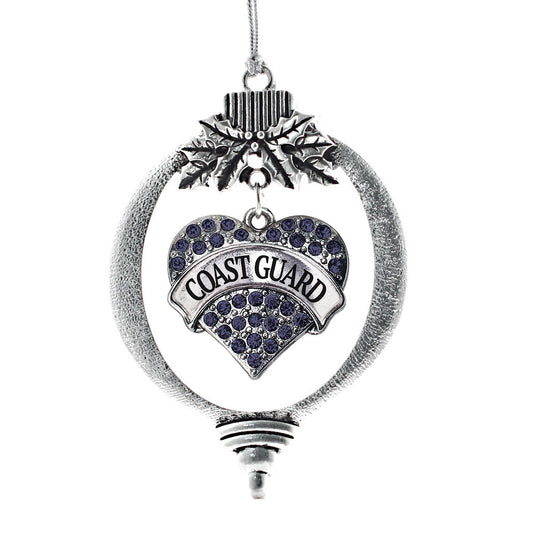 Silver Coast Guard Blue Pave Heart Charm Holiday Ornament
