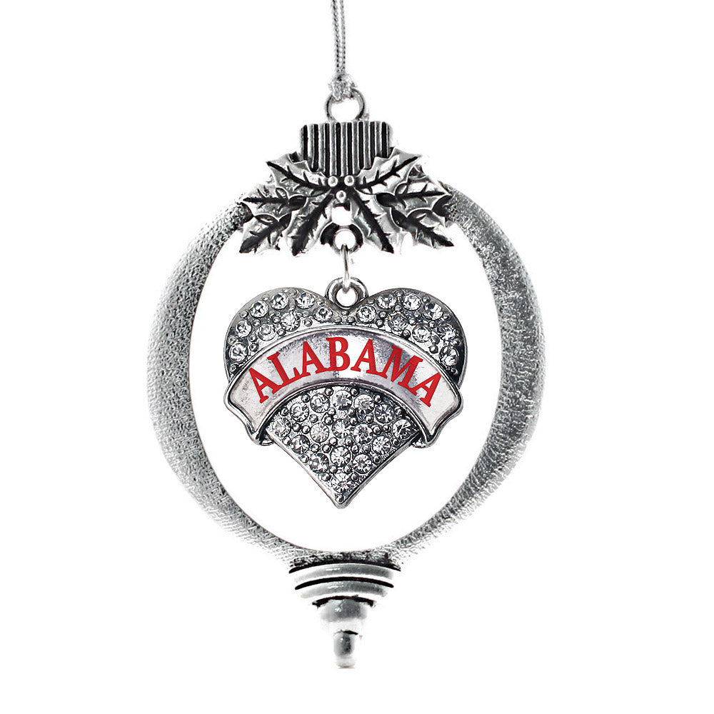 Silver Alabama Pave Heart Charm Holiday Ornament