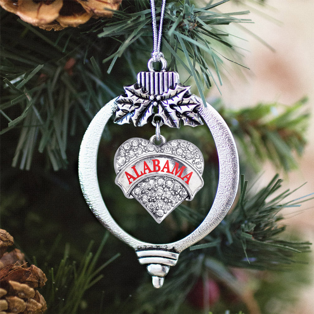 Silver Alabama Pave Heart Charm Holiday Ornament