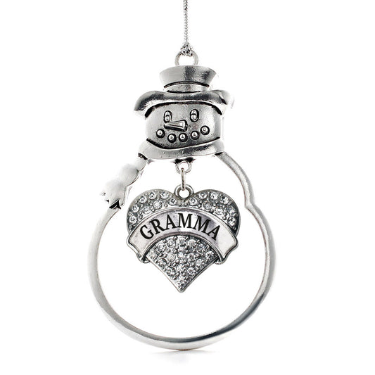Silver Gramma Pave Heart Charm Snowman Ornament