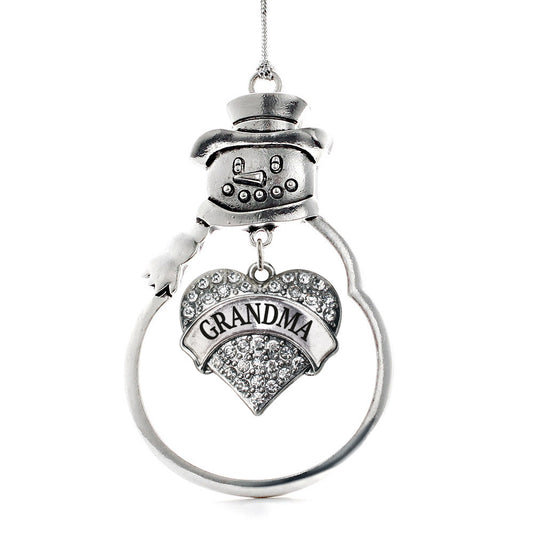 Silver Grandma Pave Heart Charm Snowman Ornament