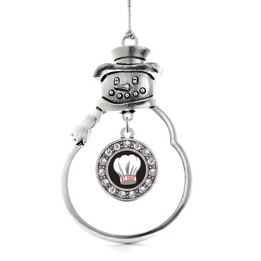 Silver #1 Chef Circle Charm Snowman Ornament