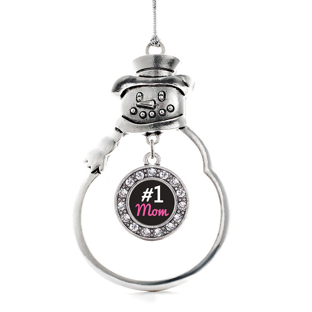 Silver #1 Mom Circle Charm Snowman Ornament