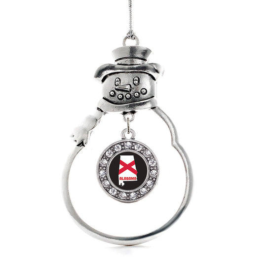 Silver Alabama State Flag Circle Charm Snowman Ornament
