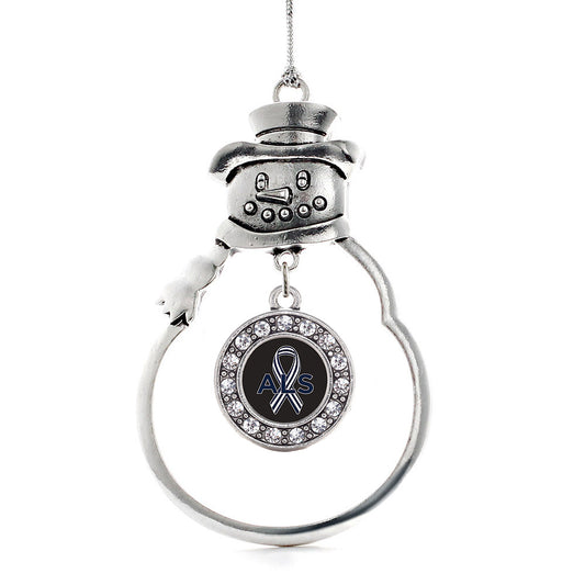 Silver ALS Awareness Circle Charm Snowman Ornament