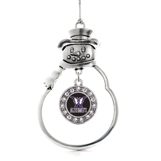 Silver Alzheimers Awareness Circle Charm Snowman Ornament