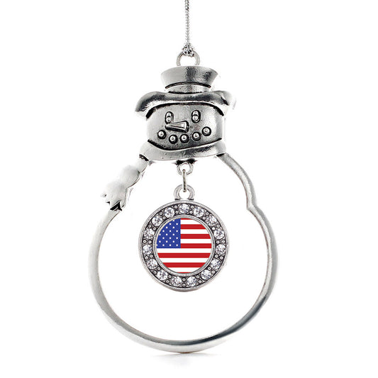 Silver American Flag Circle Charm Snowman Ornament