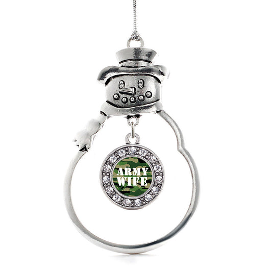 Silver Army Wife Circle Charm Snowman Ornament