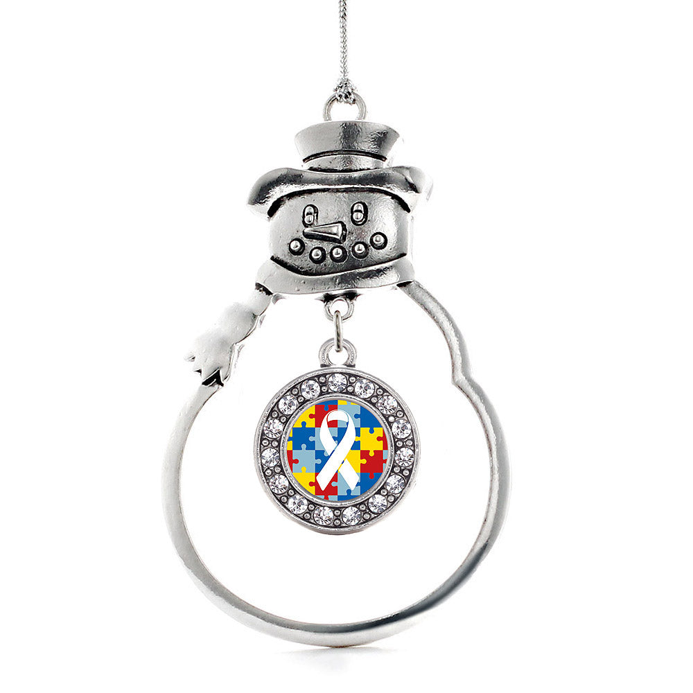 Silver Autism Jigsaw Puzzle Circle Charm Snowman Ornament