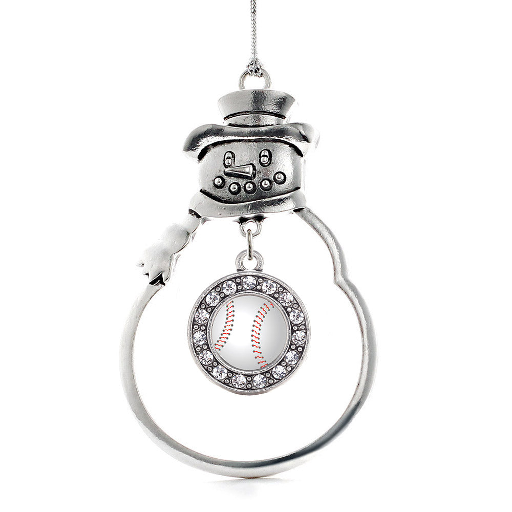 Silver Baseball Circle Charm Snowman Ornament