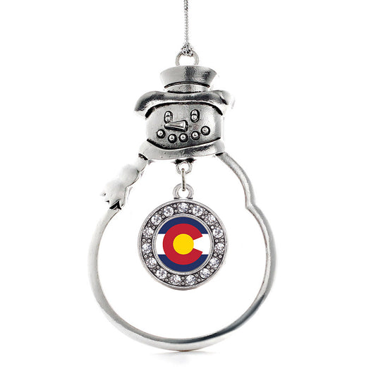 Silver Colorado Flag Circle Charm Snowman Ornament