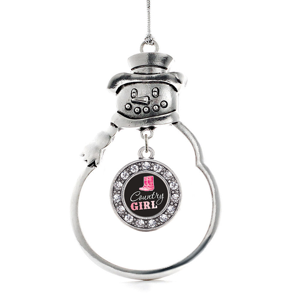 Silver Country Girl Circle Charm Snowman Ornament