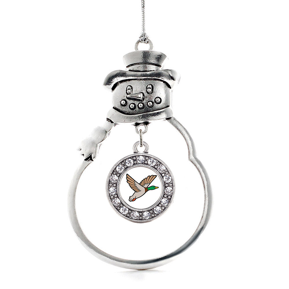 Silver Duck Season Circle Charm Snowman Ornament