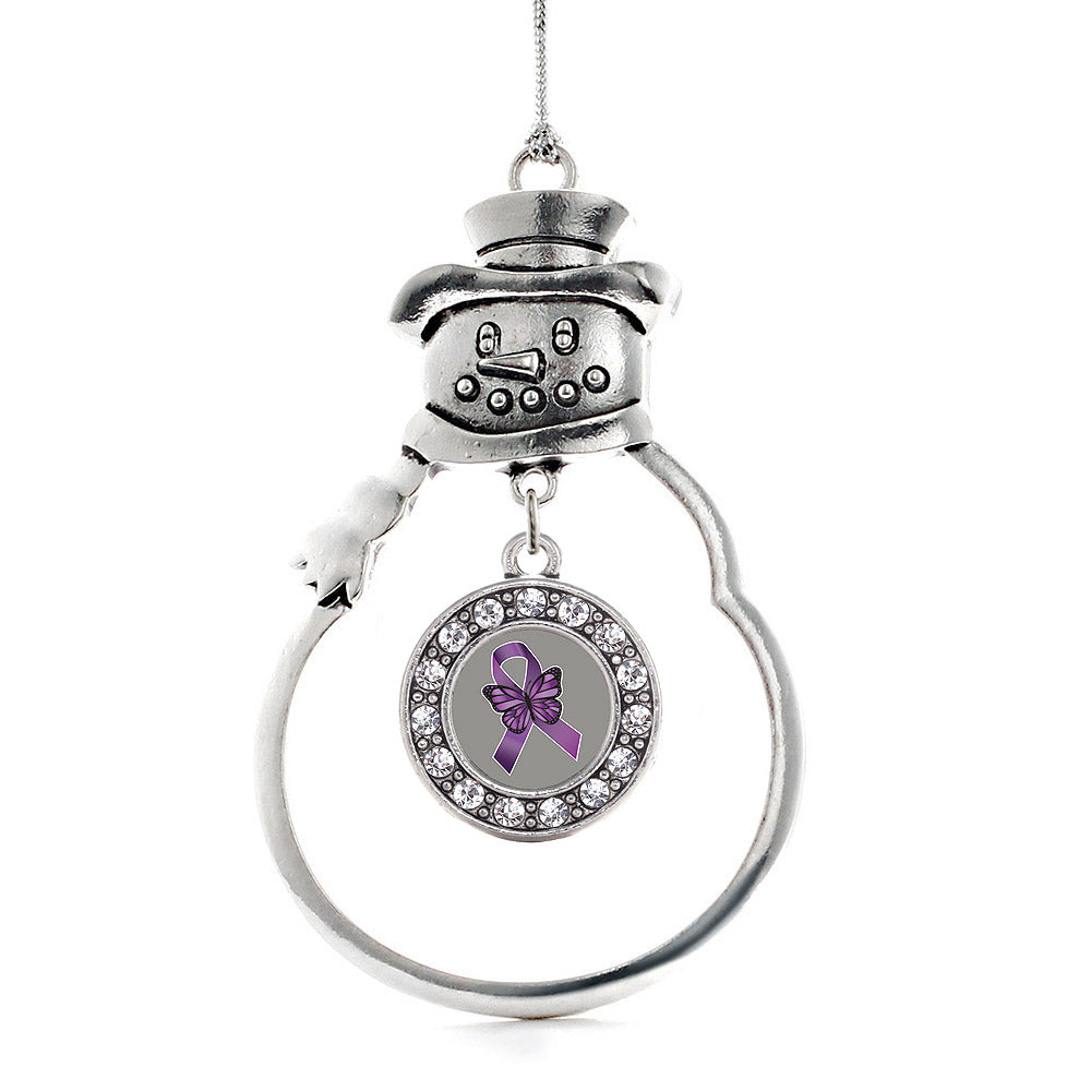Silver Fibromyalgia Awareness Circle Charm Snowman Ornament