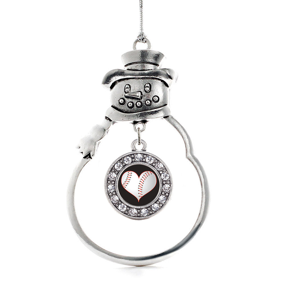 Silver Heart Of A Baseball Player Circle Charm Snowman Ornament