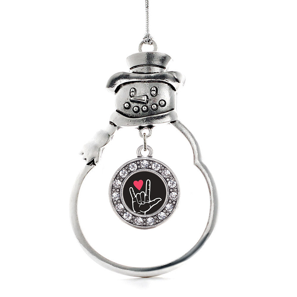 Silver I Love You Sign Language Interpreter Circle Charm Snowman Ornament
