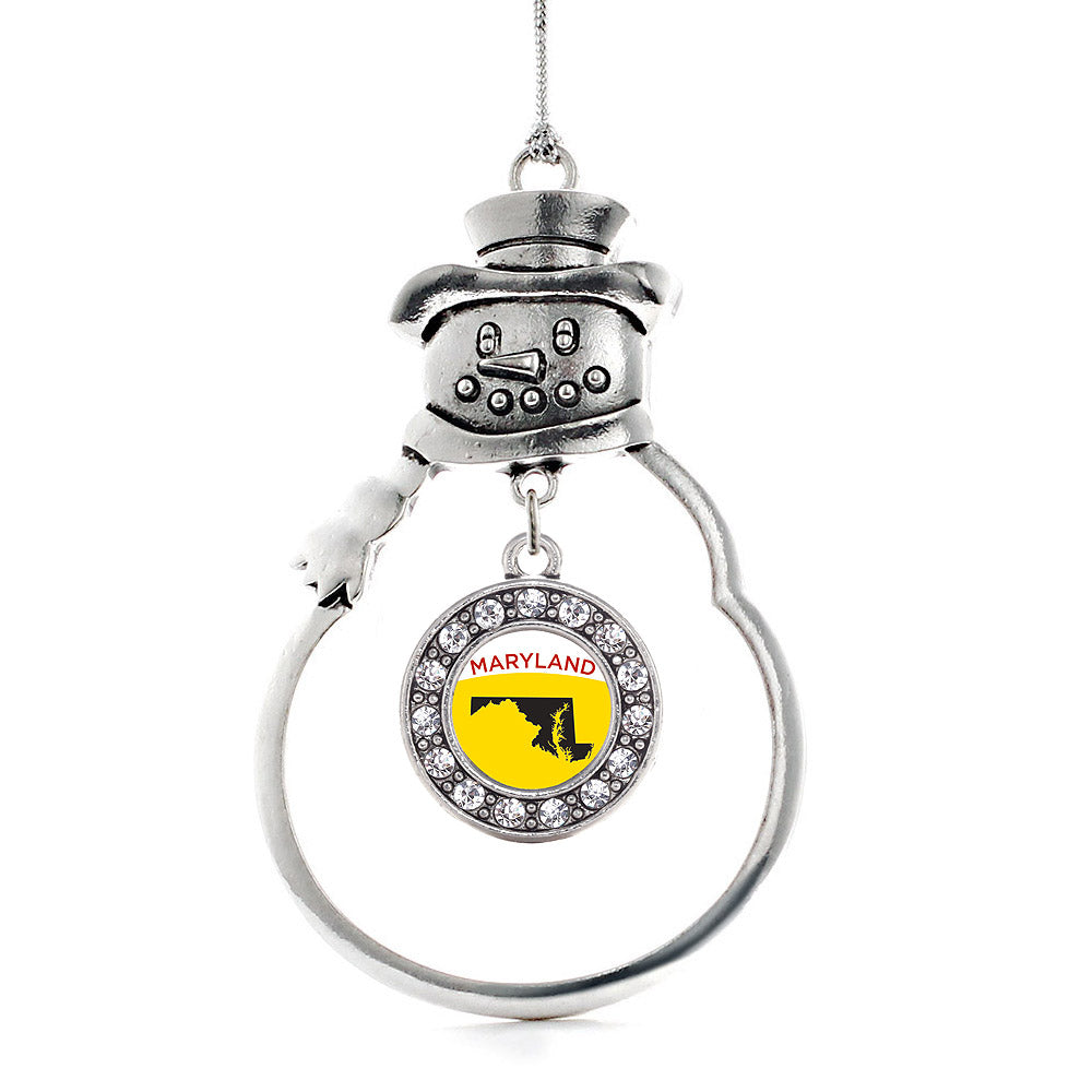 Silver Maryland Outline Circle Charm Snowman Ornament