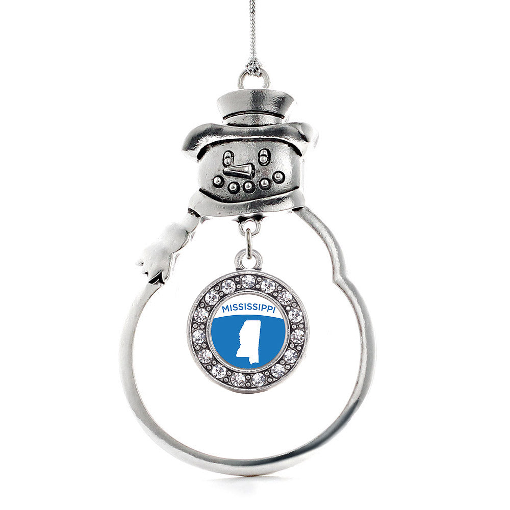 Silver Mississippi Outline Circle Charm Snowman Ornament