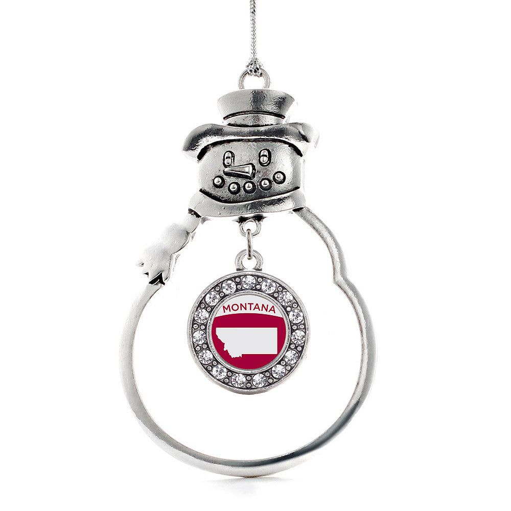 Silver Montana Outline Circle Charm Snowman Ornament