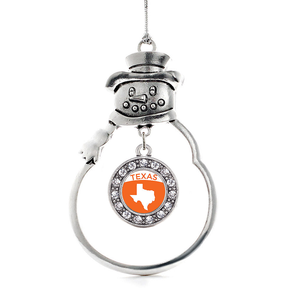 Silver Texas Outline Circle Charm Snowman Ornament