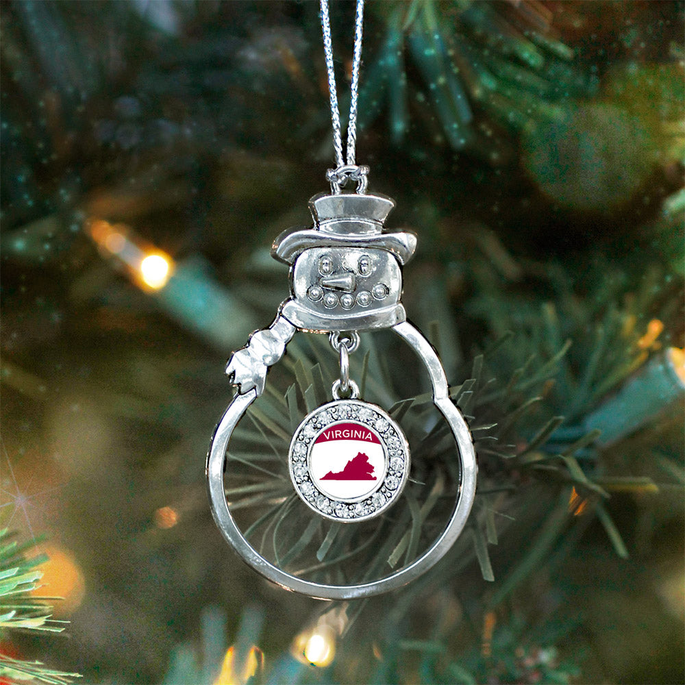 Silver Virginia Outline Circle Charm Snowman Ornament