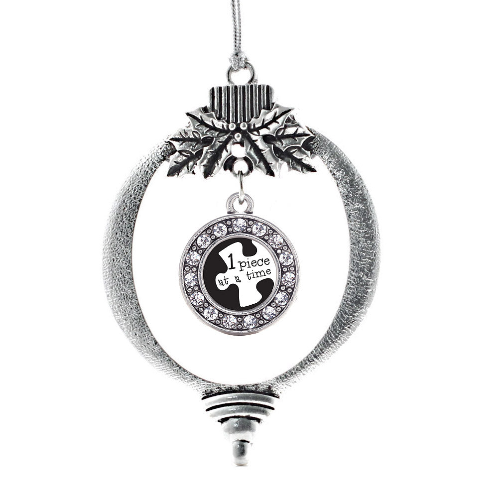 Silver One Piece at a Time Autism Awareness Circle Charm Holiday Ornament
