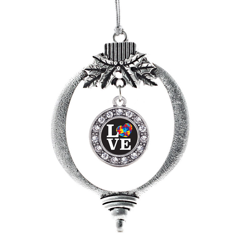 Silver Love Autism Awareness Circle Charm Holiday Ornament