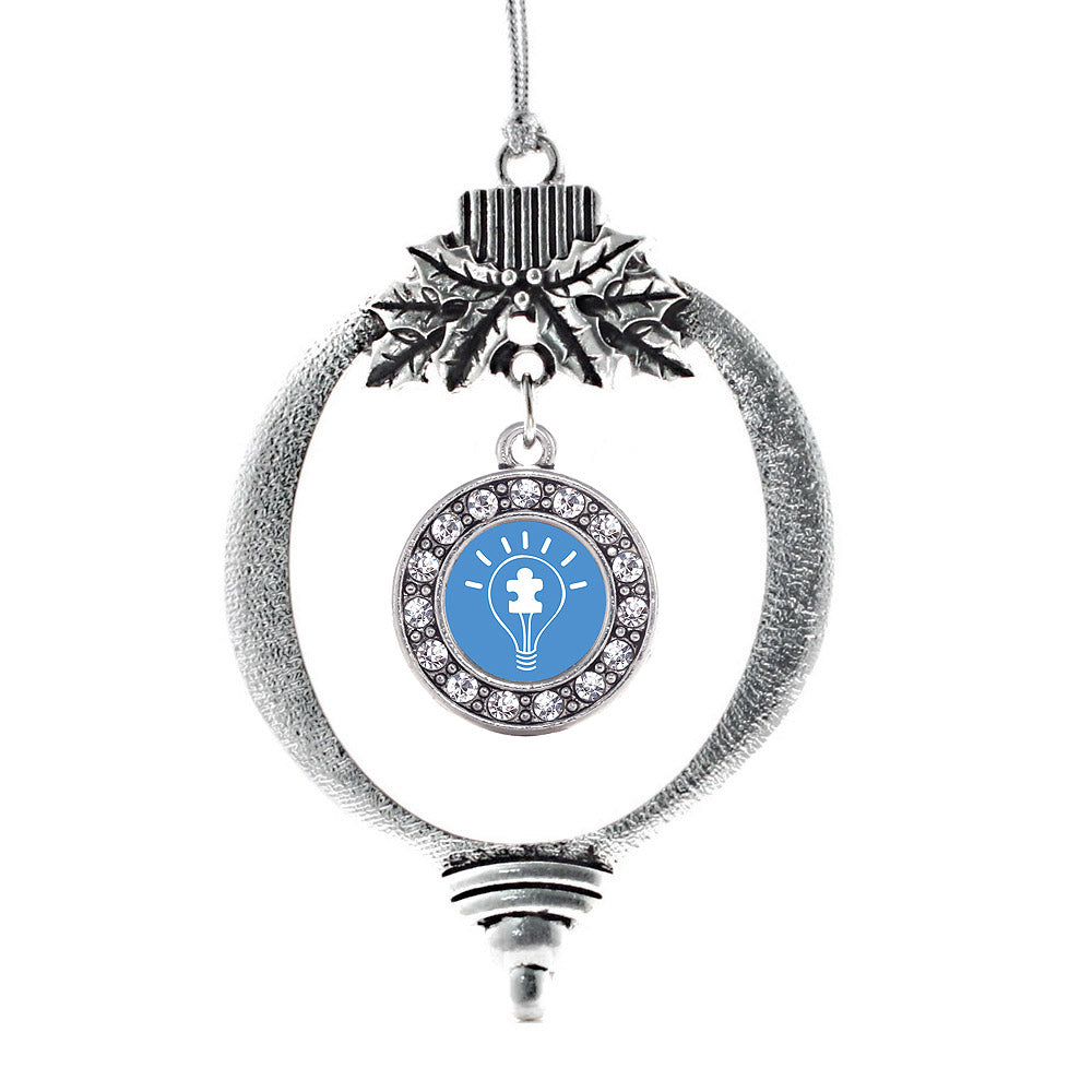 Silver Light Bulb Autism Awareness Circle Charm Holiday Ornament